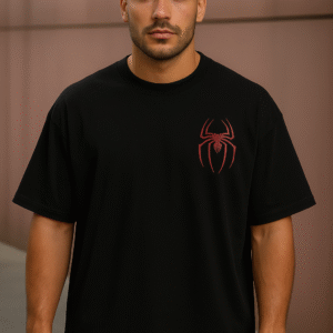 spiderman t shirt india – black oversized streetwear graphic tee