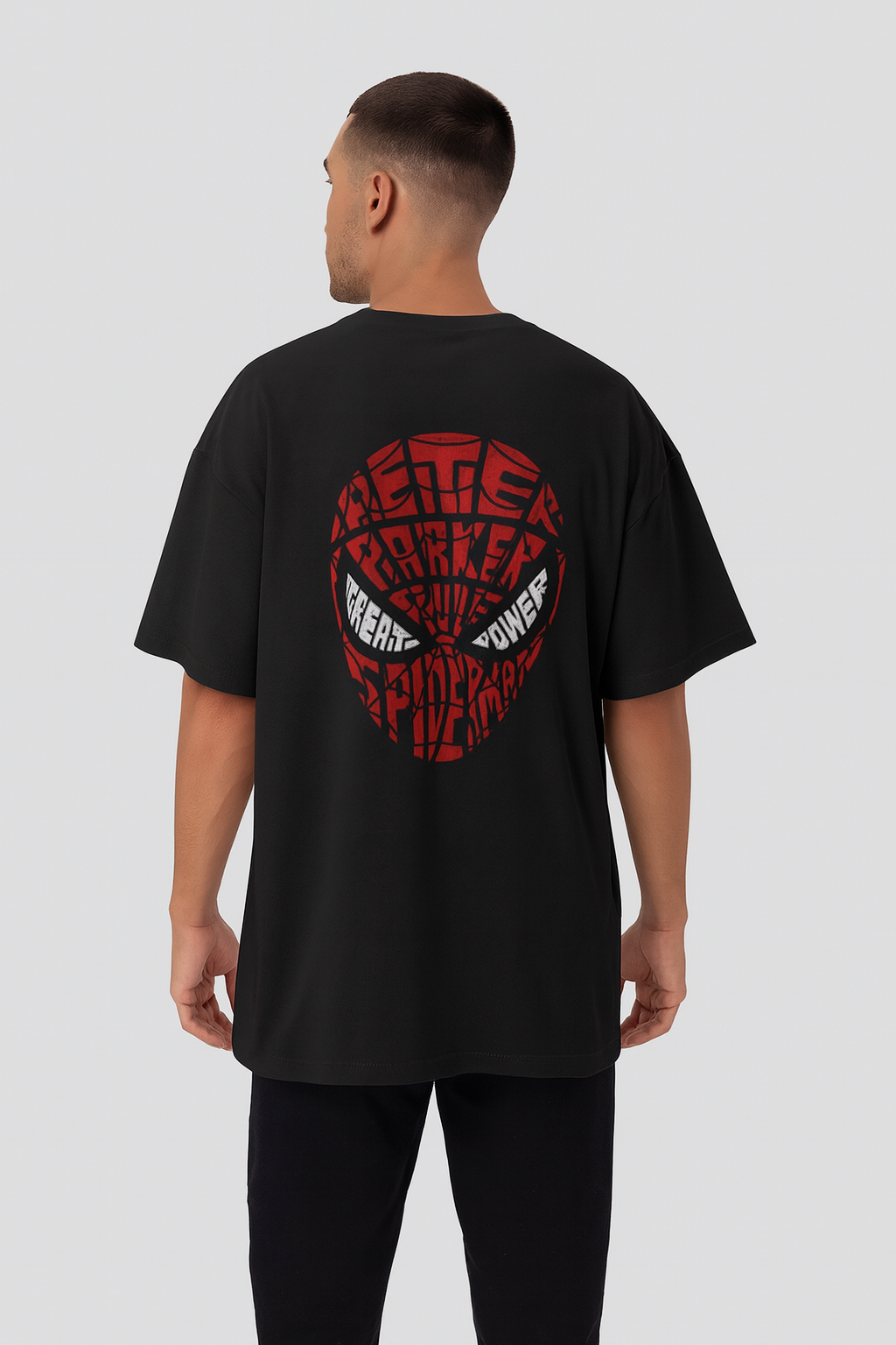 black oversized spider graphic t shirt